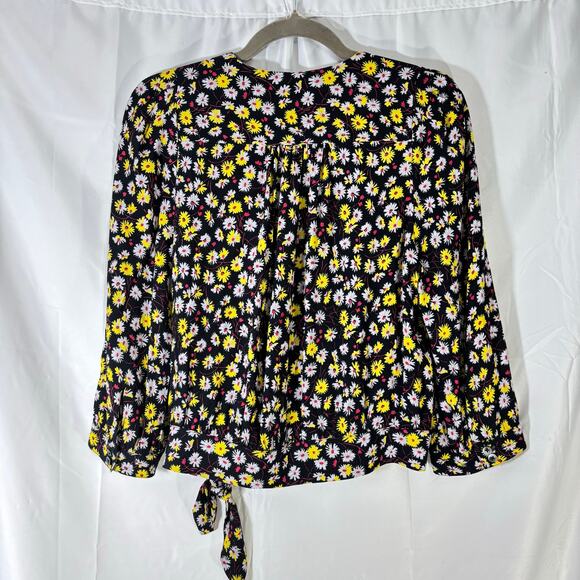 Madewell French Floral Wrap Top — True Black Daisy Print, Side Tie Blouse Small - Picture 5 of 5